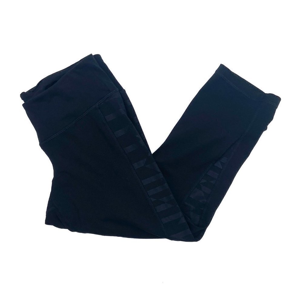 OLD NAVY Active Black Fitted Cropped Workout Leggings Geometric Side Detail Med